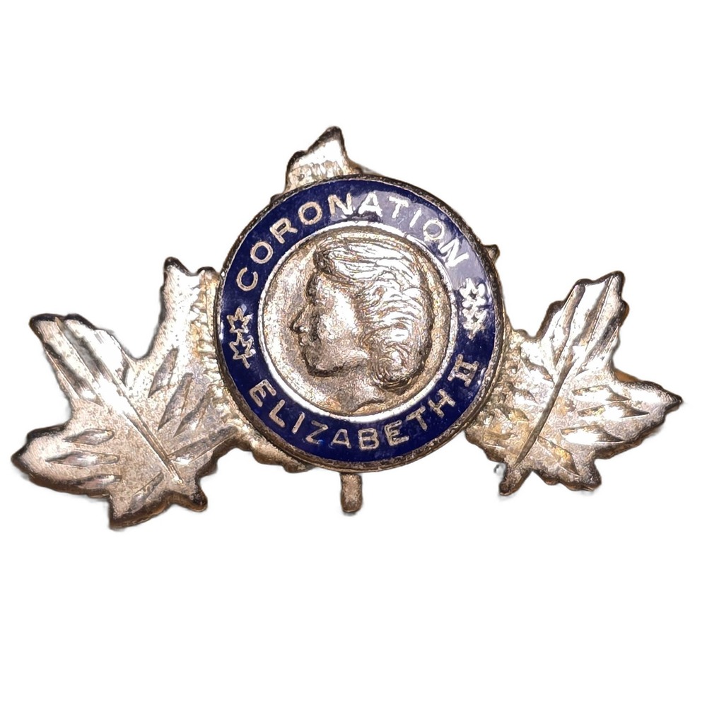Queen Elizabeth II 1953 Coronation Canadian Maple Leaf Lapel Vest Hat Pin F28